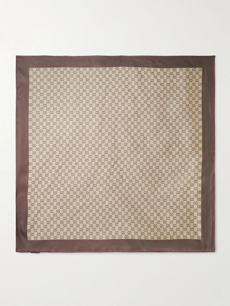  Gucci   Printed Silk Twill Scarf   Camel 