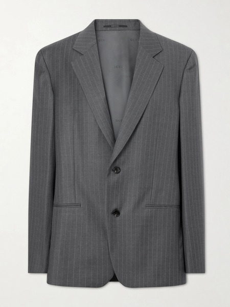  Gucci   Striped Printed Wool Blazer   Gray 