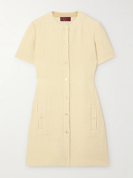  Gucci   Wool Blend Tweed Mini Dress   Cream 