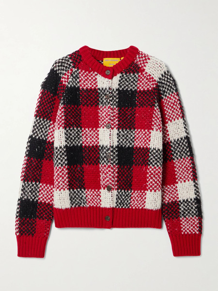  Guest In Residence   Checked Wool Blend Cardigan   Red 