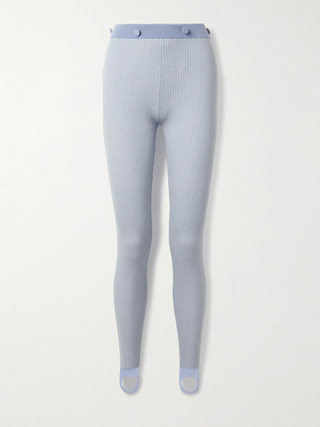  Guest In Residence   Speed Skate Button Embellished Striped Ribbed Merino Wool Blend Stirrup Leggings   Light Blue 