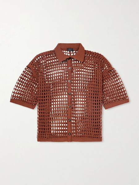  Haight   Sheila Open Knit Cotton Blend Shirt   Brown 