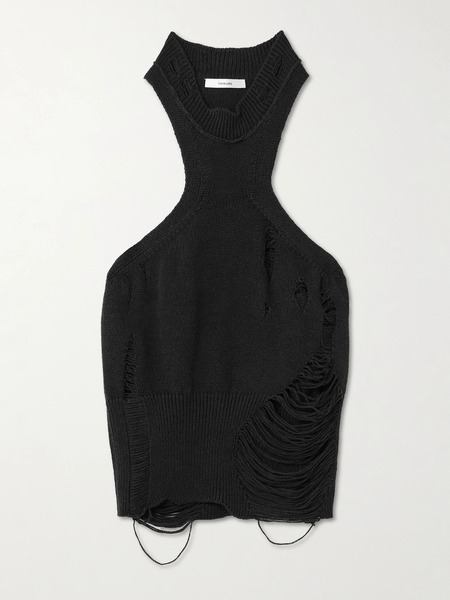  Haikure   Distressed Cotton And Wool Blend Tank   Black 
