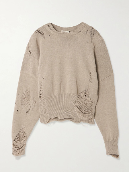  Haikure   Marcy Distressed Cotton And Wool Blend Sweater   Beige 