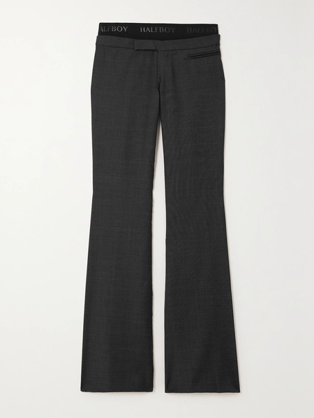  Halfboy   Layered Jacquard Trimmed Checked Wool Flared Pants   Gray 