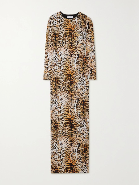  Halpern   Open Back Leopard Print Stretch Jersey Maxi Dress   Leopard Print 