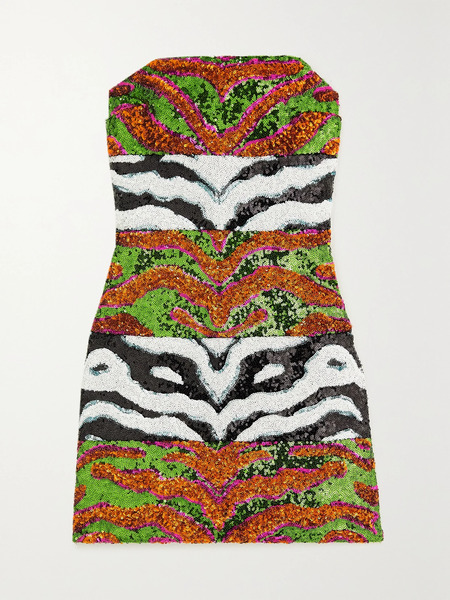  Halpern   Strapless Sequined Tulle Mini Dress   Green 