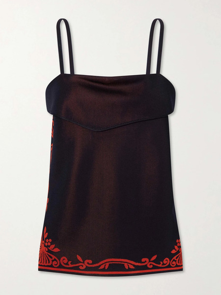  High Sport   Jess Draped Embroidered Knitted Tank   Navy 