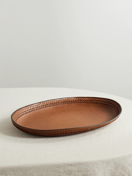  Hunting Season   Oval Whipstitched Leather Tray   Brown 