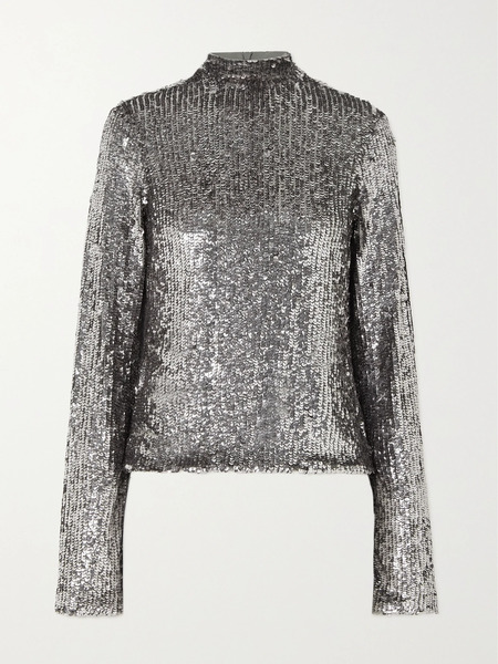  Interior   Frances Sequined Stretch Tulle Top   Silver 