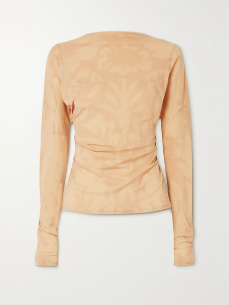  Ioannes   Open Back Paneled Printed Stretch Jersey Top   Beige 