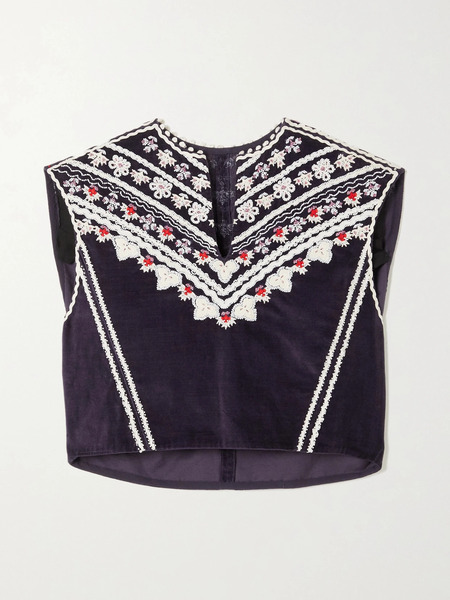  Isabel Marant   Camena Embellished Embroidered Velvet Tank   Navy 