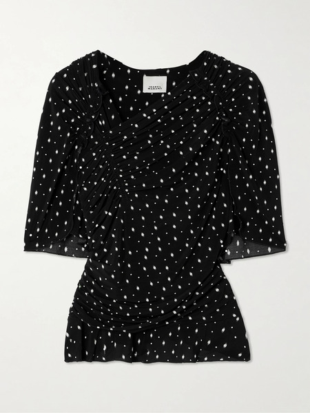  Isabel Marant   Garla Ruched Printed Stretch Mesh Top   Black 
