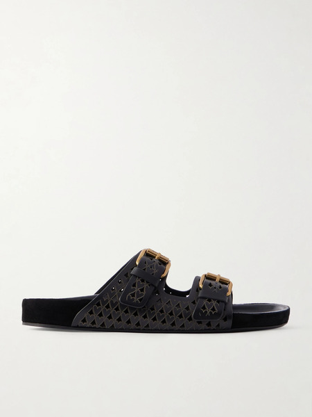  Isabel Marant   Lennyo Laser Cut Leather Slides   Black 