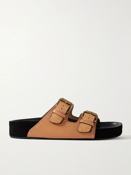  Isabel Marant   Lennyo Studded Leather Slides   Tan 