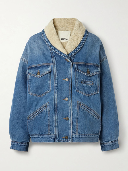  Isabel Marant   Pimia Oversized Fleece Lined Padded Denim Jacket   Blue 
