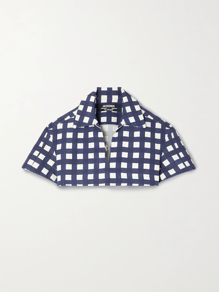  Jacquemus   Bebi Cropped Checked Canvas Top   Navy 