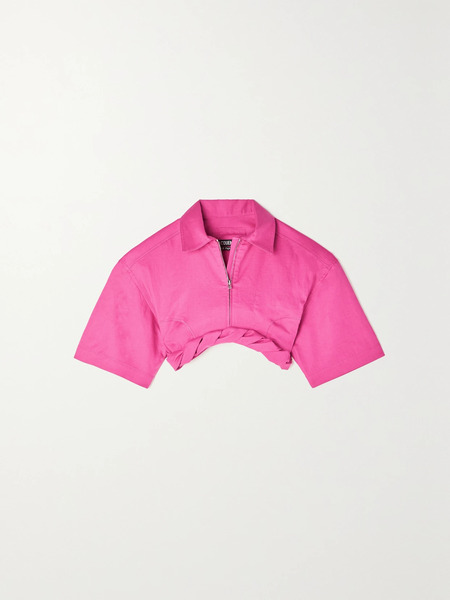  Jacquemus   Cropped Draped Cotton And Linen Blend Top   Pink 