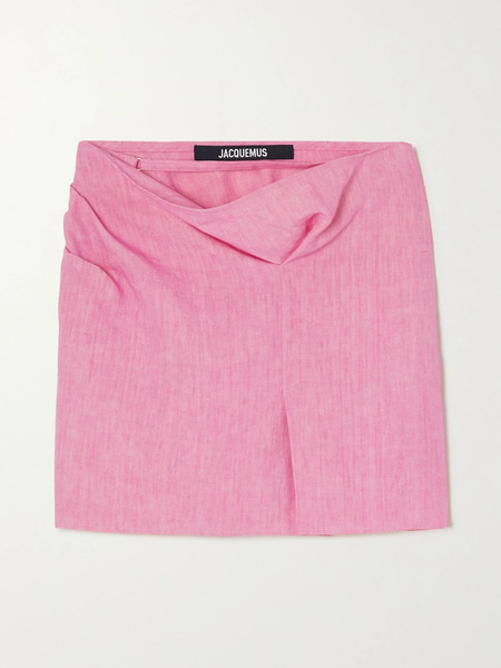  Jacquemus   Cutout Draped Linen Mini Skirt   Fuchsia 