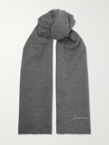  Jacquemus   Frayed Embroidered Wool And Cashmere Blend Scarf   Gray 