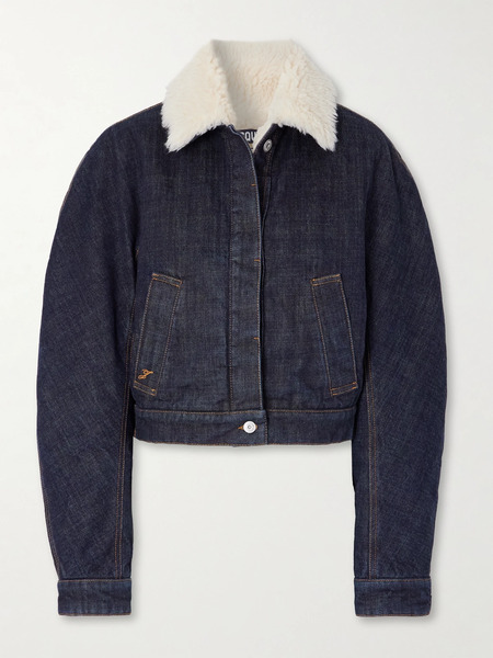  Jacquemus   The Ovalo Fleece Trimmed Raw Denim Jacket   Dark Denim 