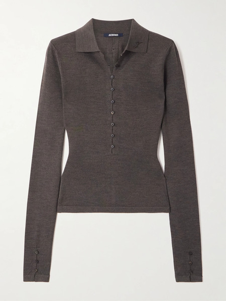 Jacquemus   Wool Blend Polo Sweater   Dark Brown 