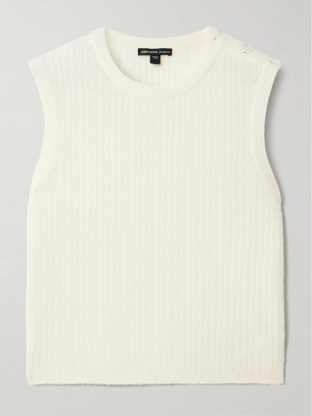  James Perse   Button Embellished Ribbed Brushed Wool Blend Vest   Ivory 