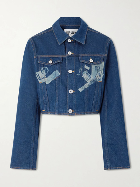  Jean Paul Gaultier   Cropped Printed Denim Jacket   Mid Denim 