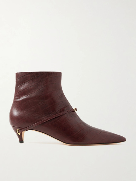  Jennifer Chamandi   Rocco 45 Croc Effect Leather Ankle Boots   Burgundy 