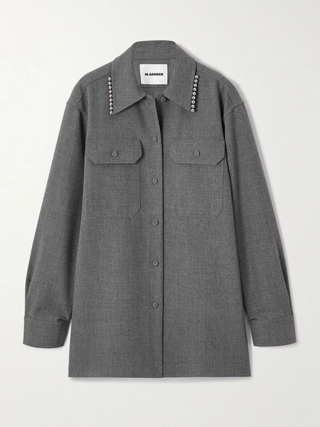  Jil Sander   Bead Embellished Wool Shirt   Gray 