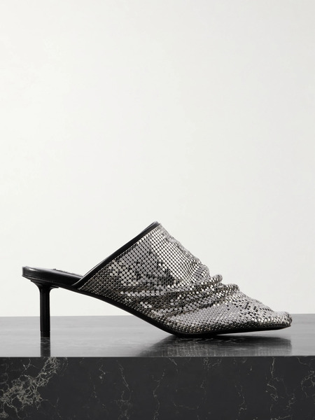  Jil Sander   Chainmail Embellished Leather Mules   Metallic 