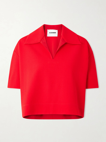  Jil Sander   Cropped Crepe Polo Shirt   Red 