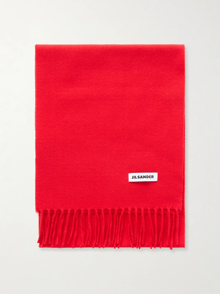  Jil Sander   Fringed Virgin Wool Scarf   Red 