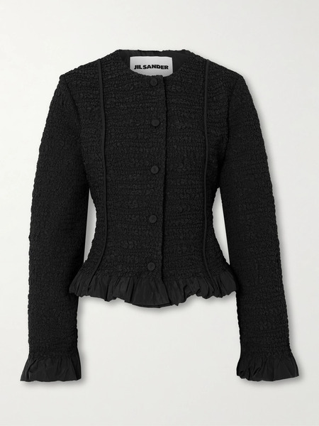  Jil Sander   Ruffled Smocked Twill Jacket   Black 