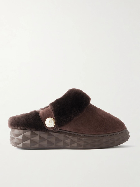  Jimmy Choo   Diamond Shearling Slip Ons   Chocolate 