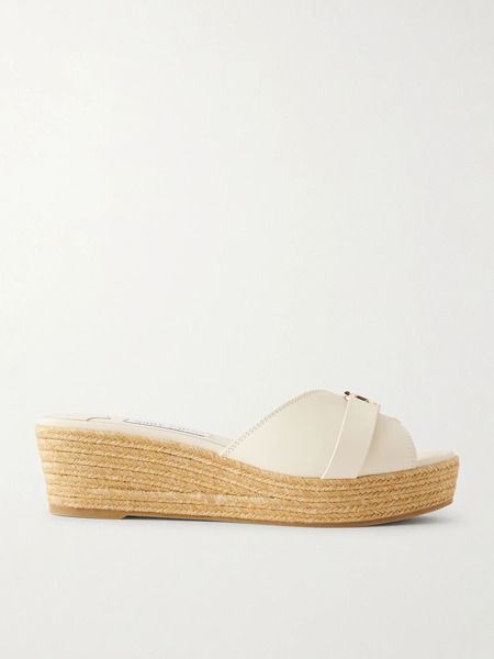  Jimmy Choo   Leda Logo Embellished Leather Platform Espadrilles   Off White 