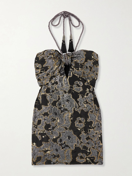  Johanna Ortiz   + Net Sustain Distinguished Avardians Sequined Silk Jacquard Halterneck Mini Dress   Black 
