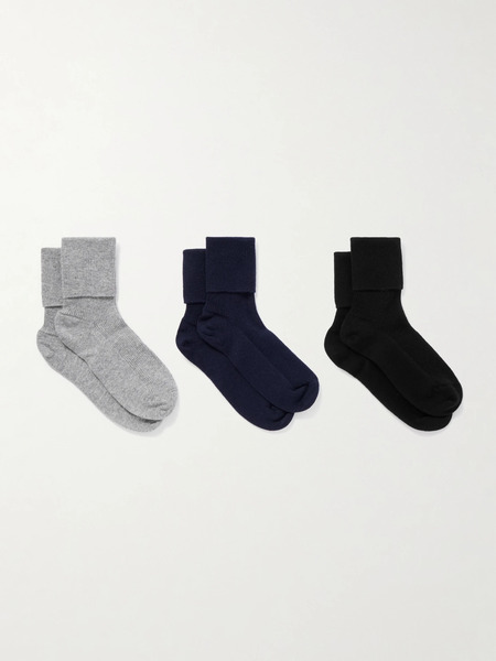  Johnstons Of Elgin   Set Of Three Ribbed Cashmere Blend Socks   Multi 