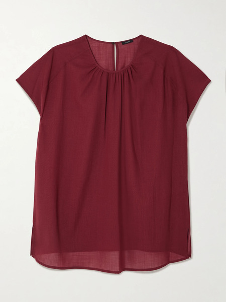  Joseph   Broca Gathered Wool Blend Crepe Blouse   Fr 40 