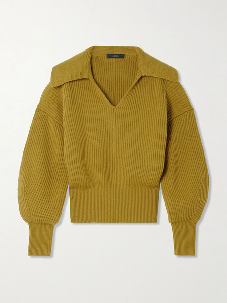  Joseph   Ribbed Wool, Silk And Cashmere Blend Polo Sweater   Mustard 