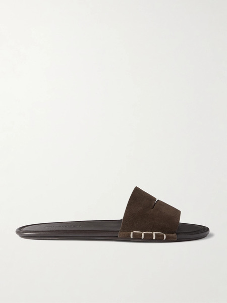  Jw Anderson   Loafer Whipstitched Suede Slides   Brown 