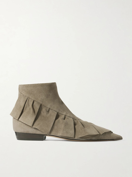  Jw Anderson   Ruffled Suede Ankle Boots   Gray 