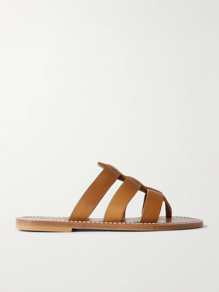  K Jacques St Tropez   Dolon Cutout Leather Slides   Tan 