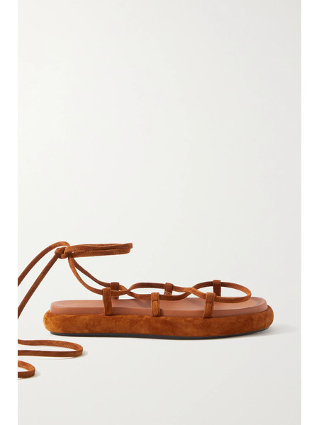  Khaite   Alba Leather Trimmed Suede Sandals   Camel 