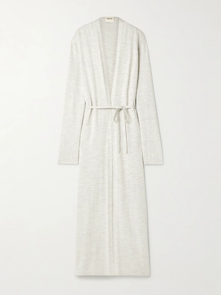  Khaite   Alek Belted Merino Wool Cardigan   Light Gray 