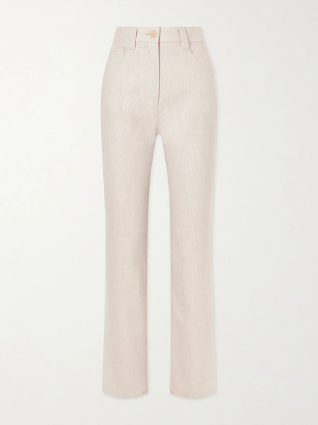 Khaite   Callum Stretch Wool And Cashmere Blend Straight Leg Pants   Beige 