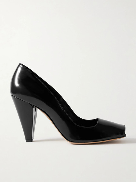  Khaite   Cedar Glossed Leather Pumps   Black 