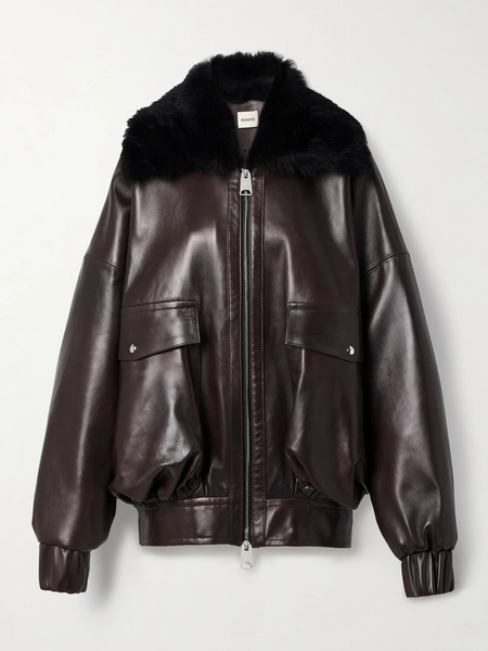  Khaite   Daemon Oversized Shearling Trimmed Leather Jacket   Dark Brown 