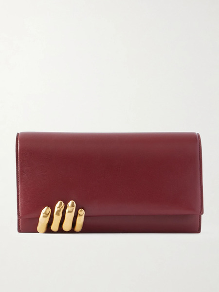  Khaite   Embellished Textured Leather Clutch   Burgundy 