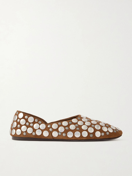  Khaite   Jane Studded Suede Flats   Tan 